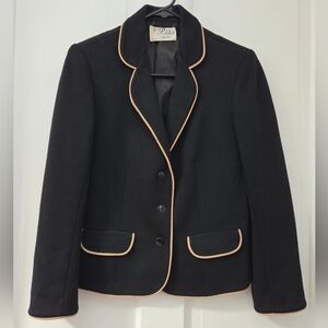 Vintage 60s Butte Black Tan Trim Wool Blazer 8P